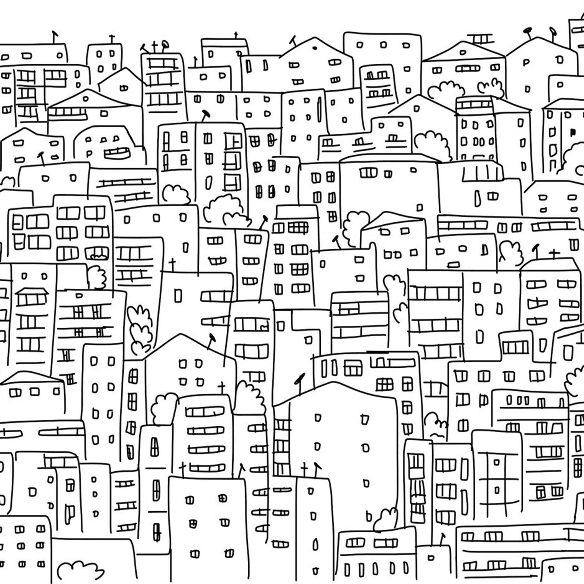 Black and White City Sketch Mural-Wall Mural-Eazywallz