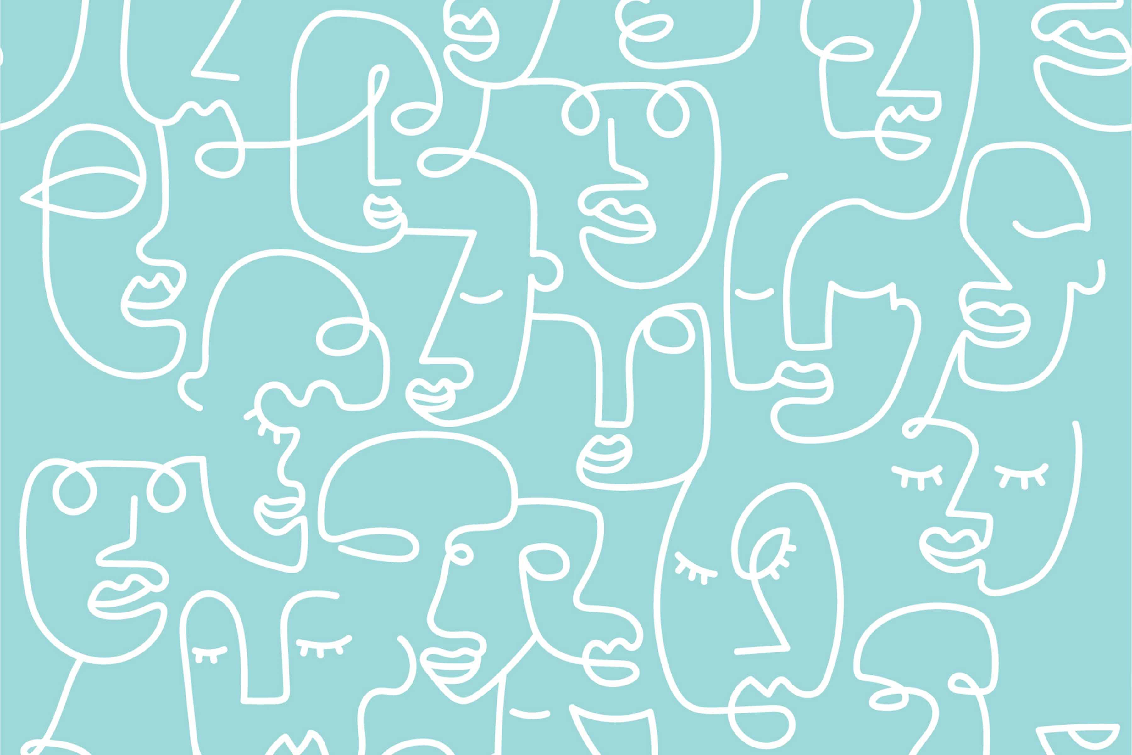 Blue Abstract Line Faces Wall Mural-Wall Mural-Eazywallz