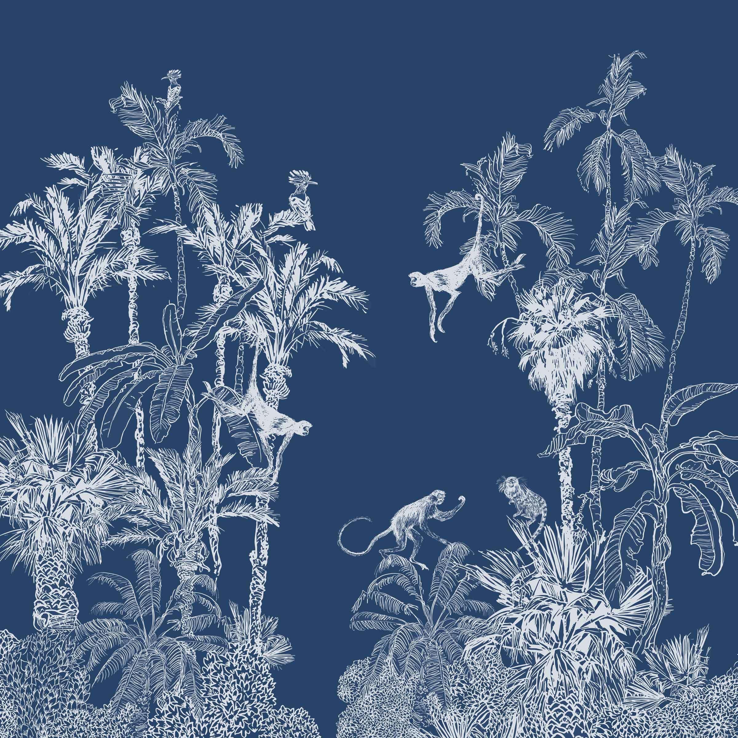 Blue Jungle Dream Toile Wall Mural-Wall Mural-Eazywallz
