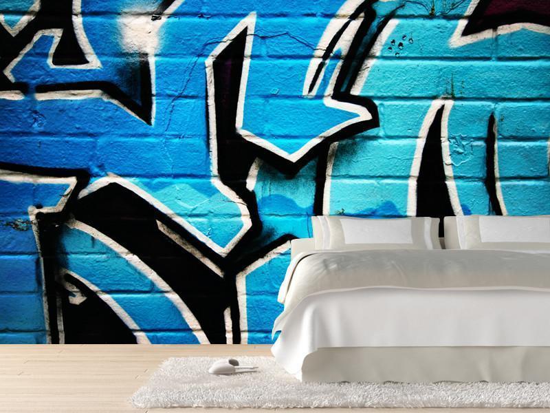 Blue graffiti Wall Mural-Wall Mural-Eazywallz
