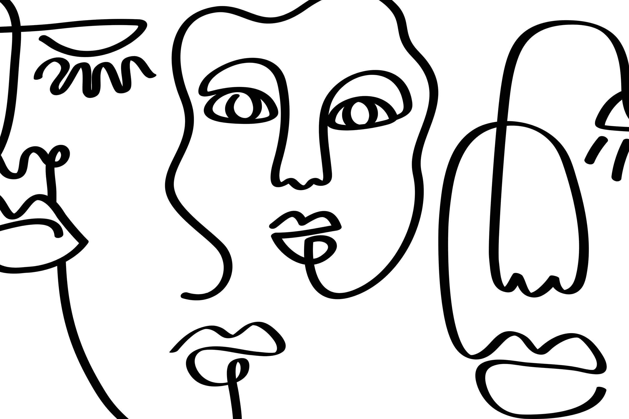 Bold Black Abstract Line Faces Wall Mural-Wall Mural-Eazywallz