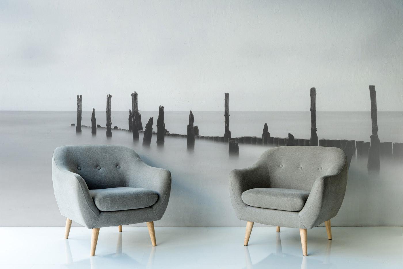 Breakwater in Quiet Sea Wall Mural-Wall Mural-Eazywallz