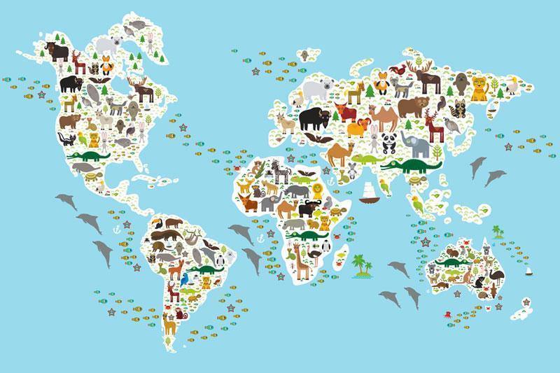 Cartoon Animal Map Wall Mural-Wall Mural-Eazywallz