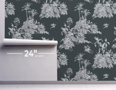 Charcoal Jungle Toile #261-Repeat Pattern Wallpaper-Eazywallz