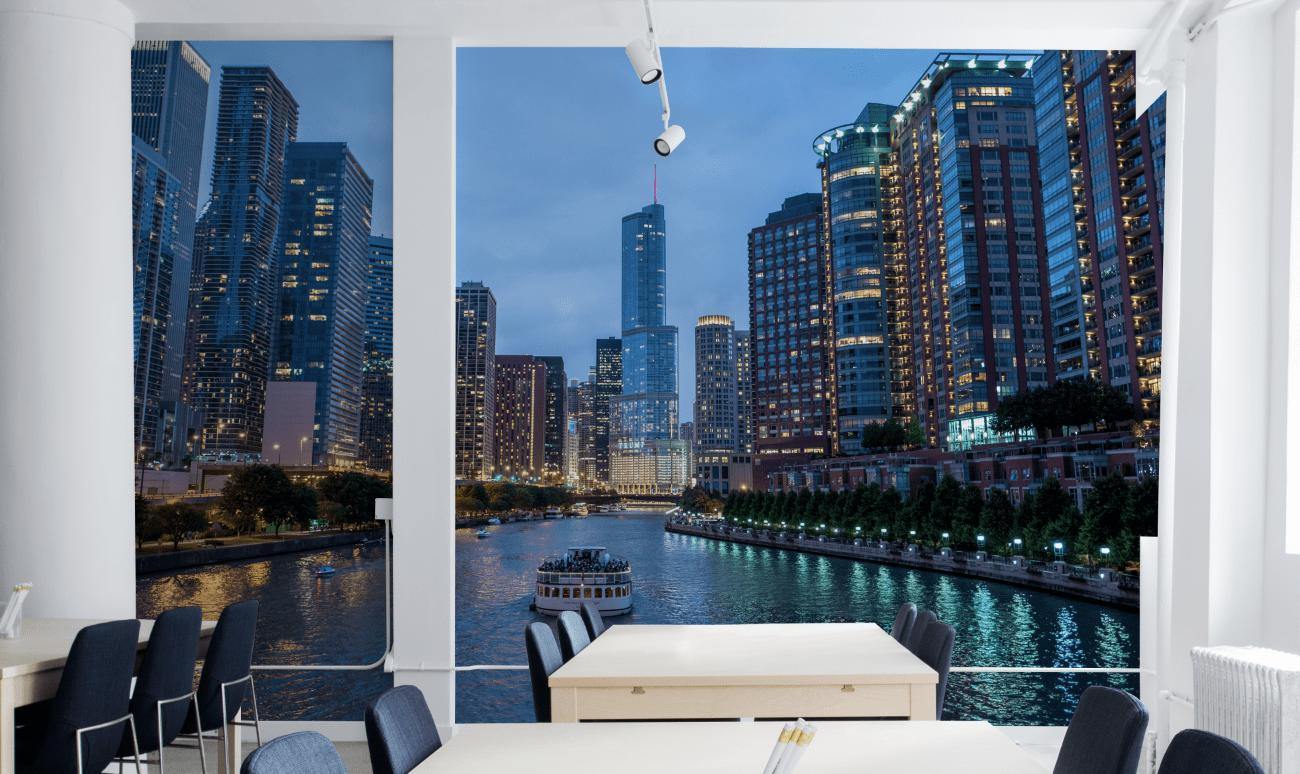 Chicago Skyline at Night Wall Mural-Wall Mural-Eazywallz