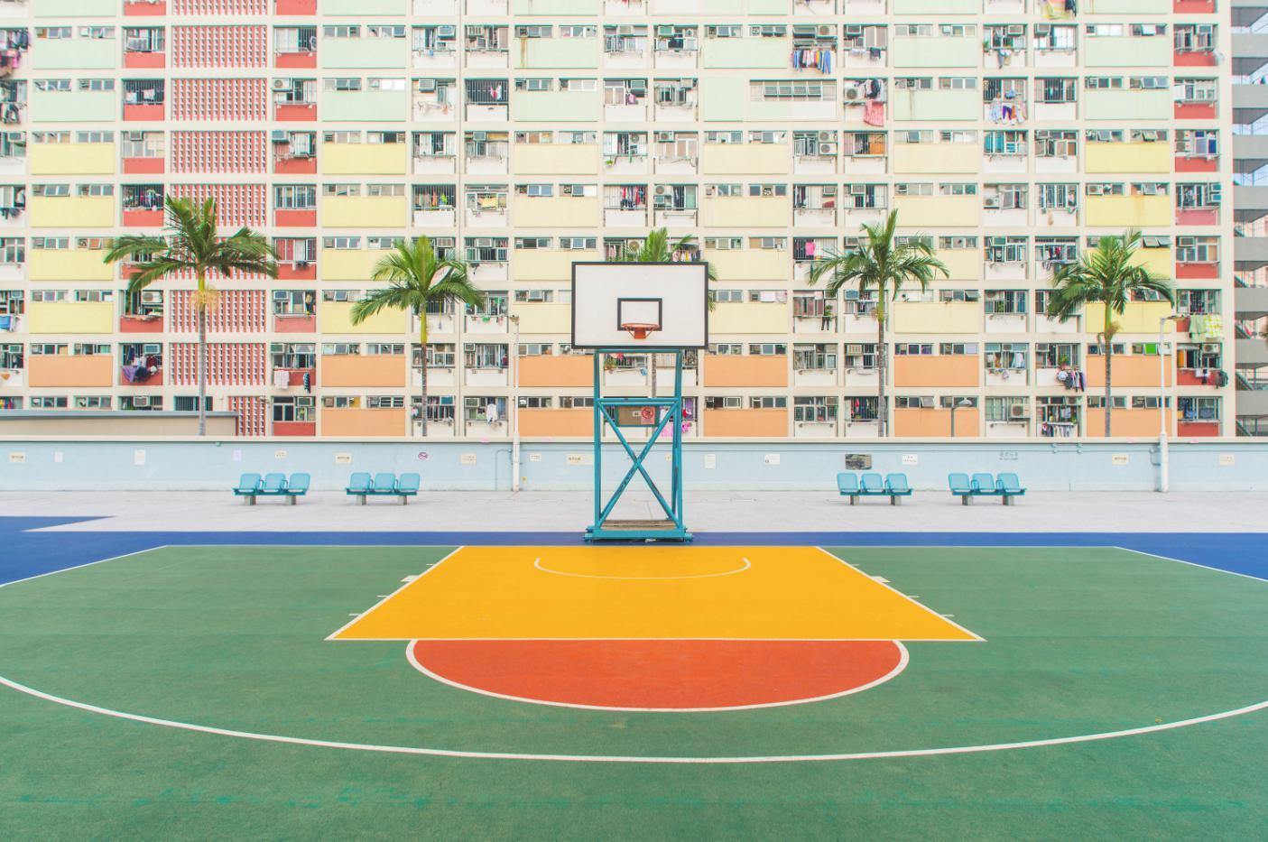 Colourful Basketball Court Wall Mural-Wall Mural-Eazywallz