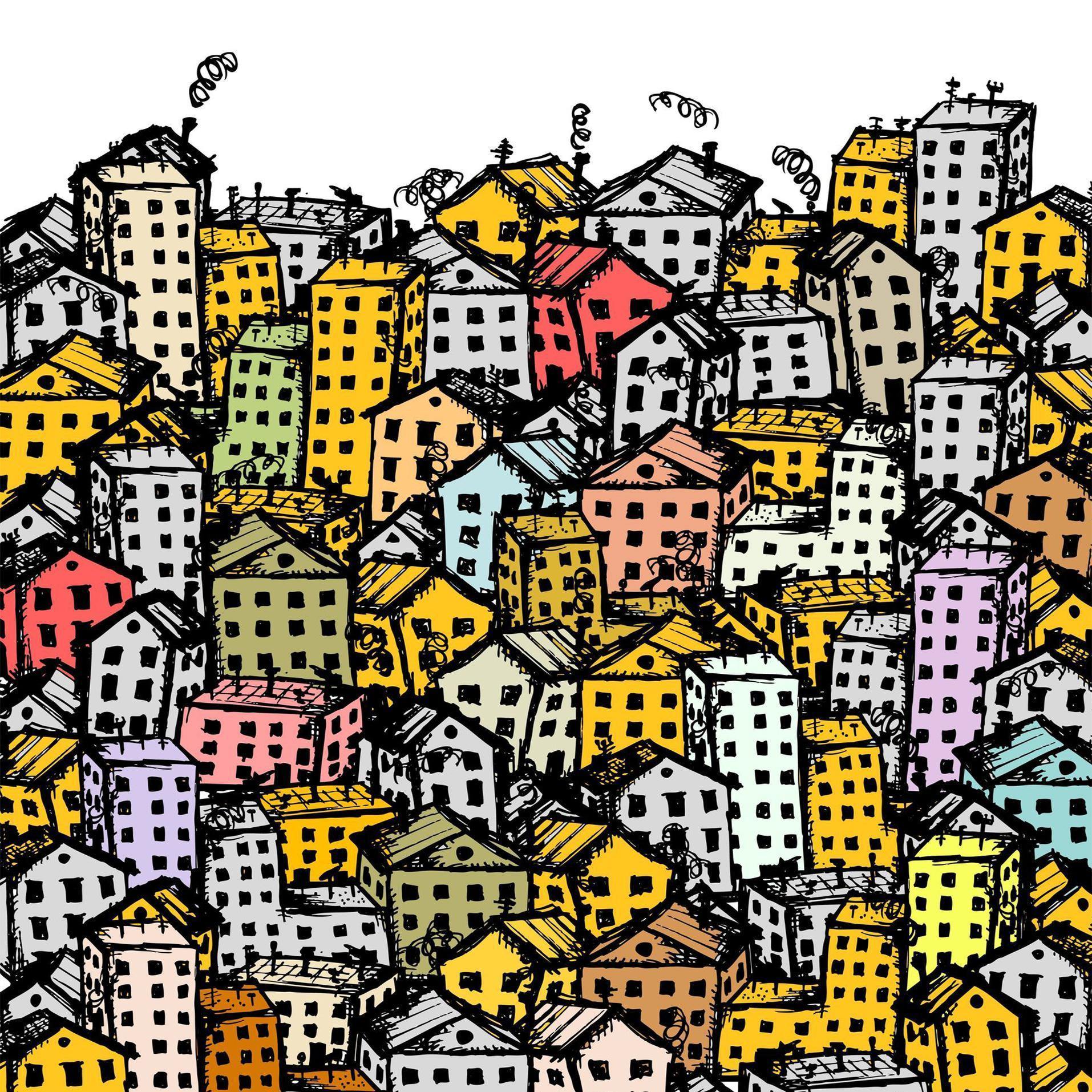 Colourful City Sketch Wall Mural-Wall Mural-Eazywallz