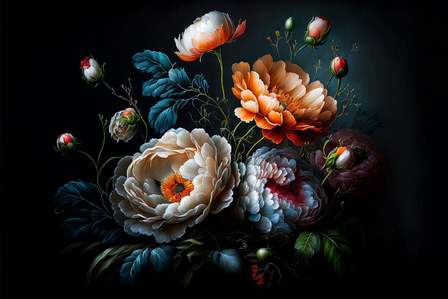 Dark Floral Illustration Wall Mural
