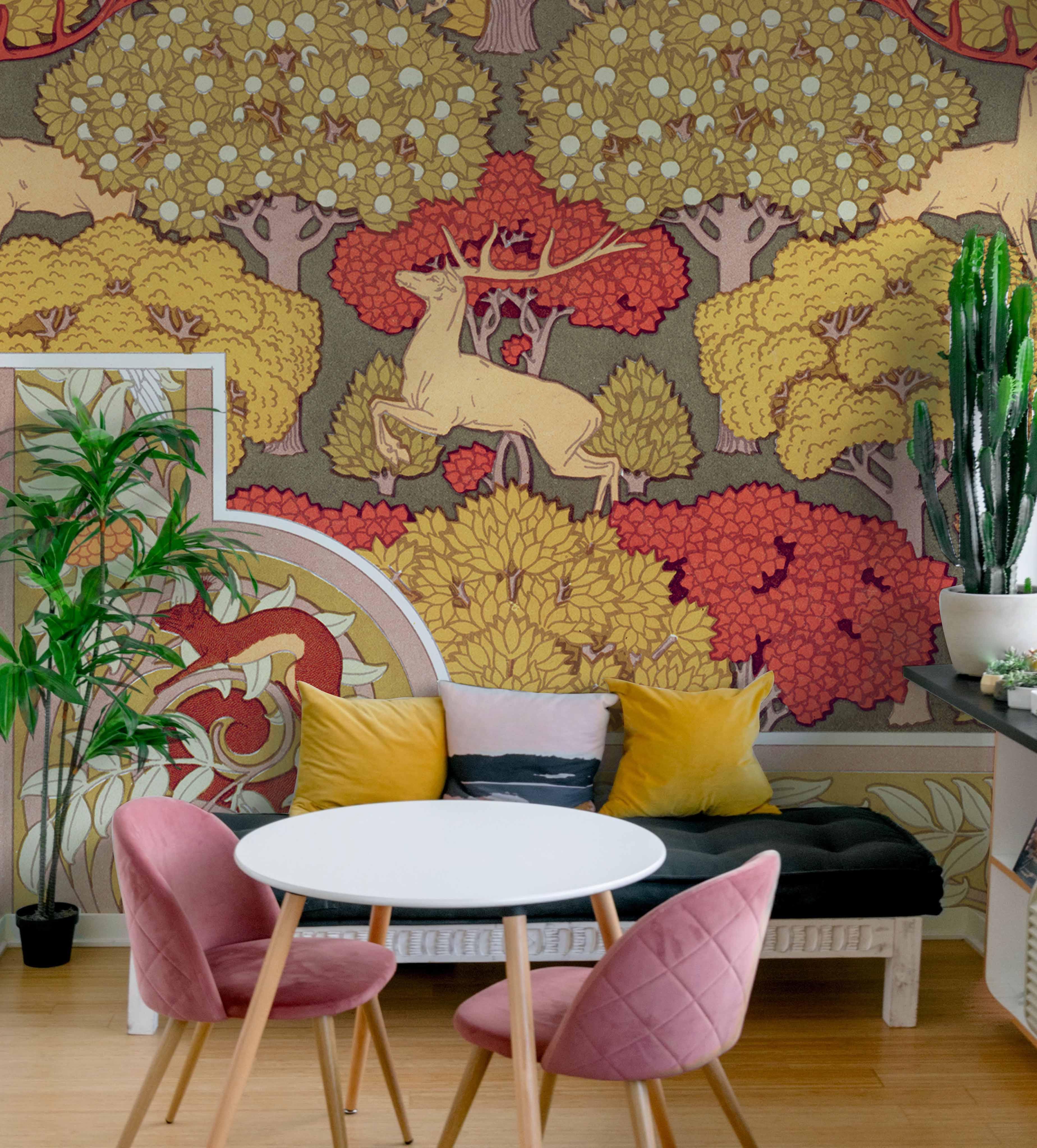 Deer & Trees Art Decor Wall Mural-Wall Mural-Eazywallz