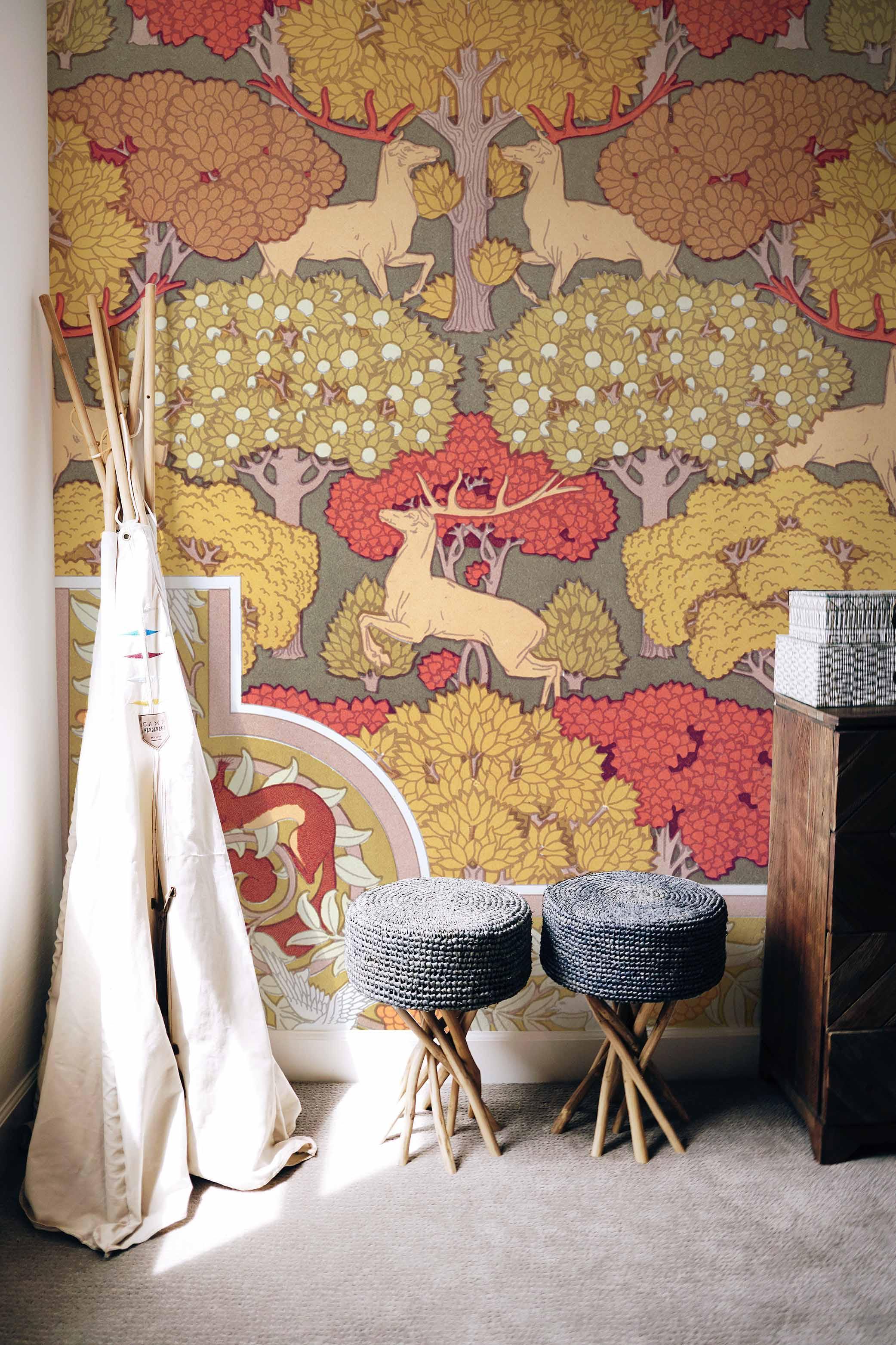 Deer & Trees Art Decor Wall Mural-Wall Mural-Eazywallz