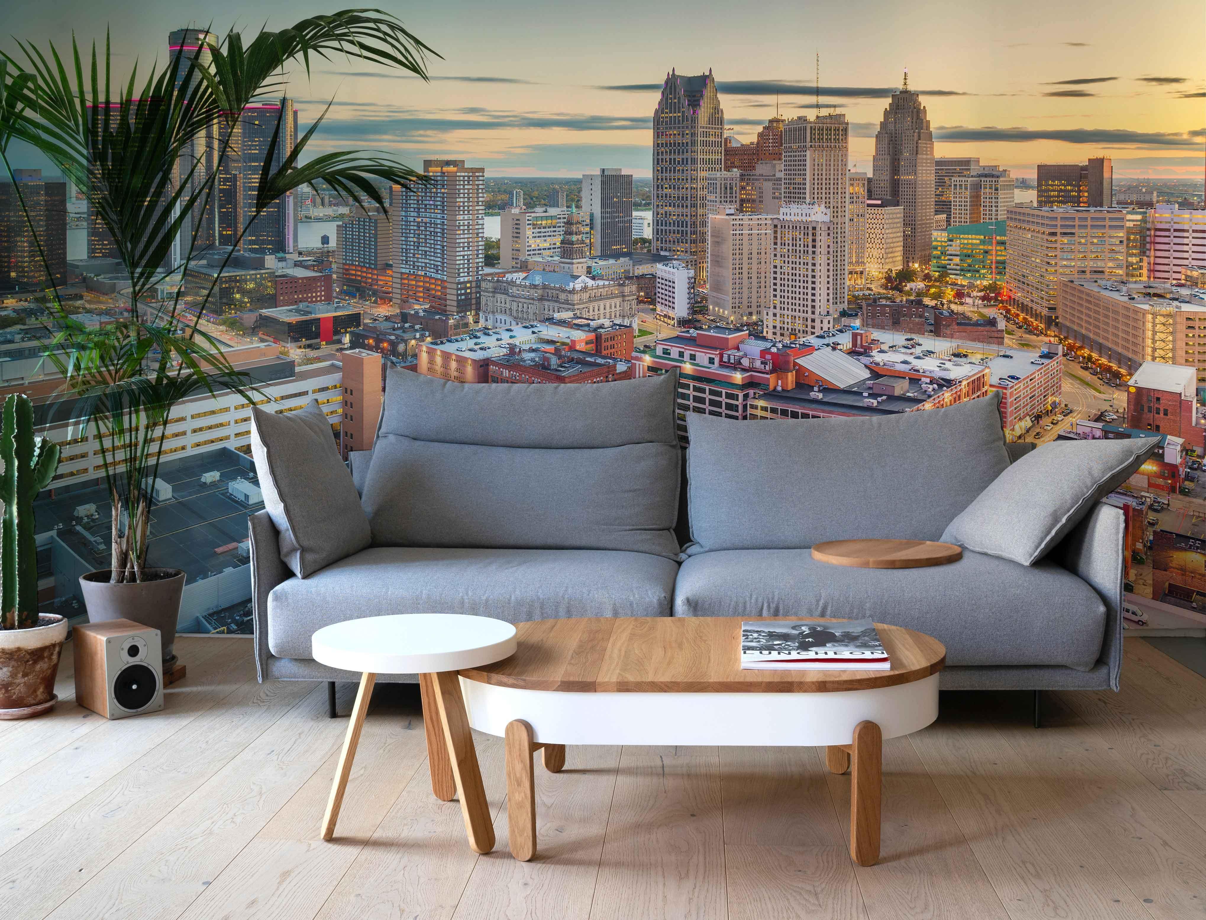 Detroit Cityscape Wallpaper Mural-Wall Mural-Eazywallz