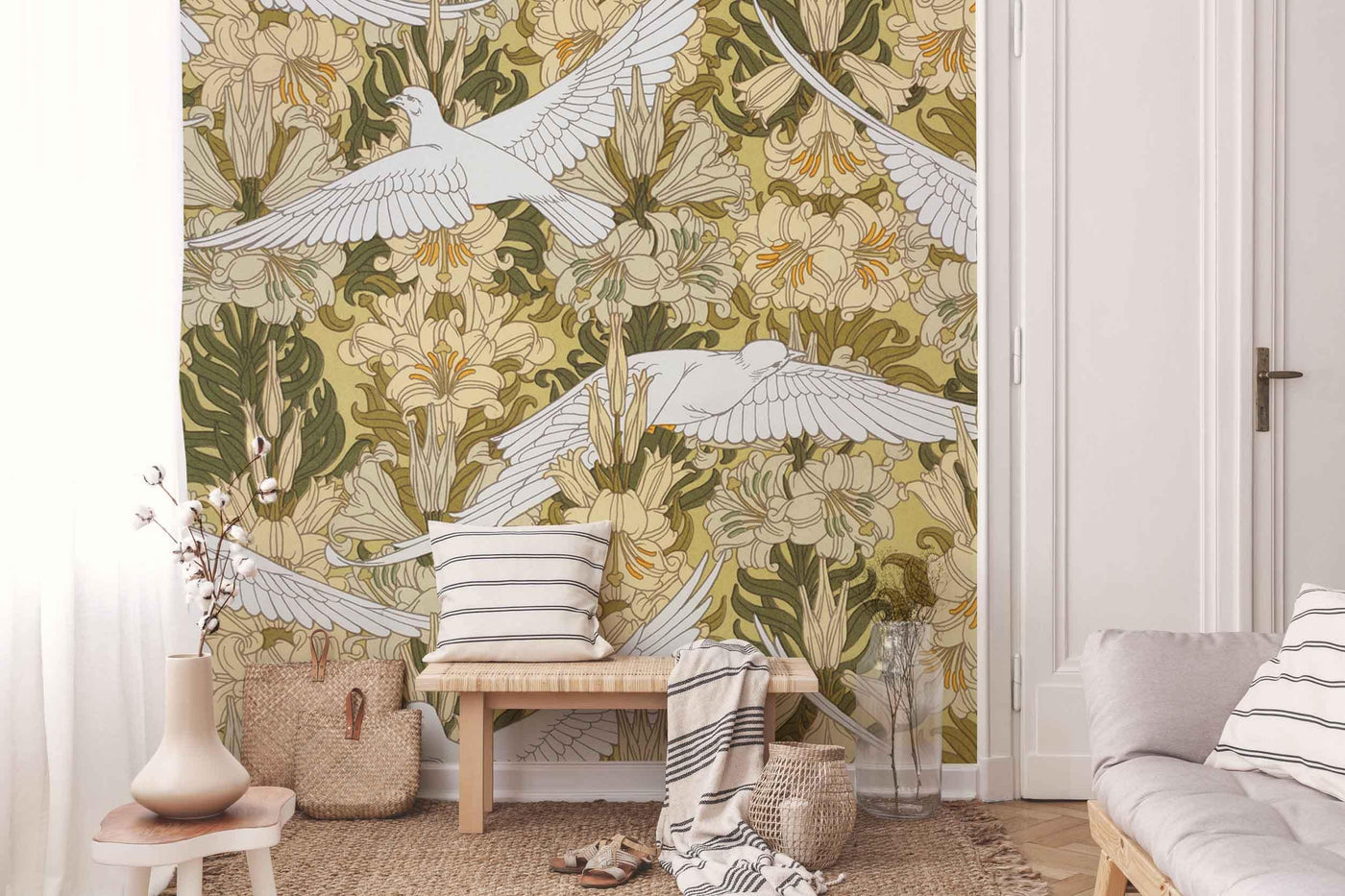 Doves and Lilies Wall Mural-Wall Mural-Eazywallz