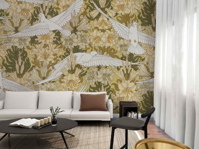 Doves and Lilies Wall Mural-Wall Mural-Eazywallz