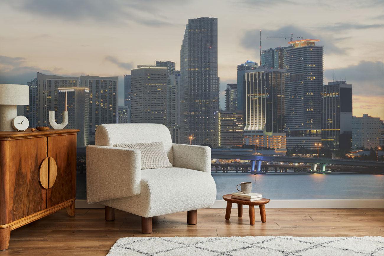 Downtown Miami at dusk Wall Mural-Wall Mural-Eazywallz