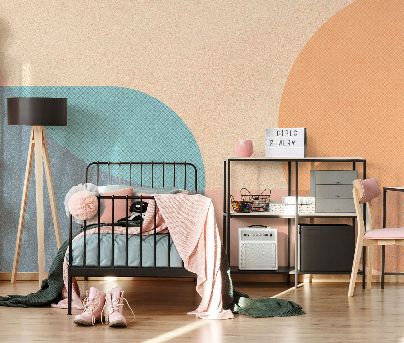 Retro Peach Pink Shapes Wall Mural