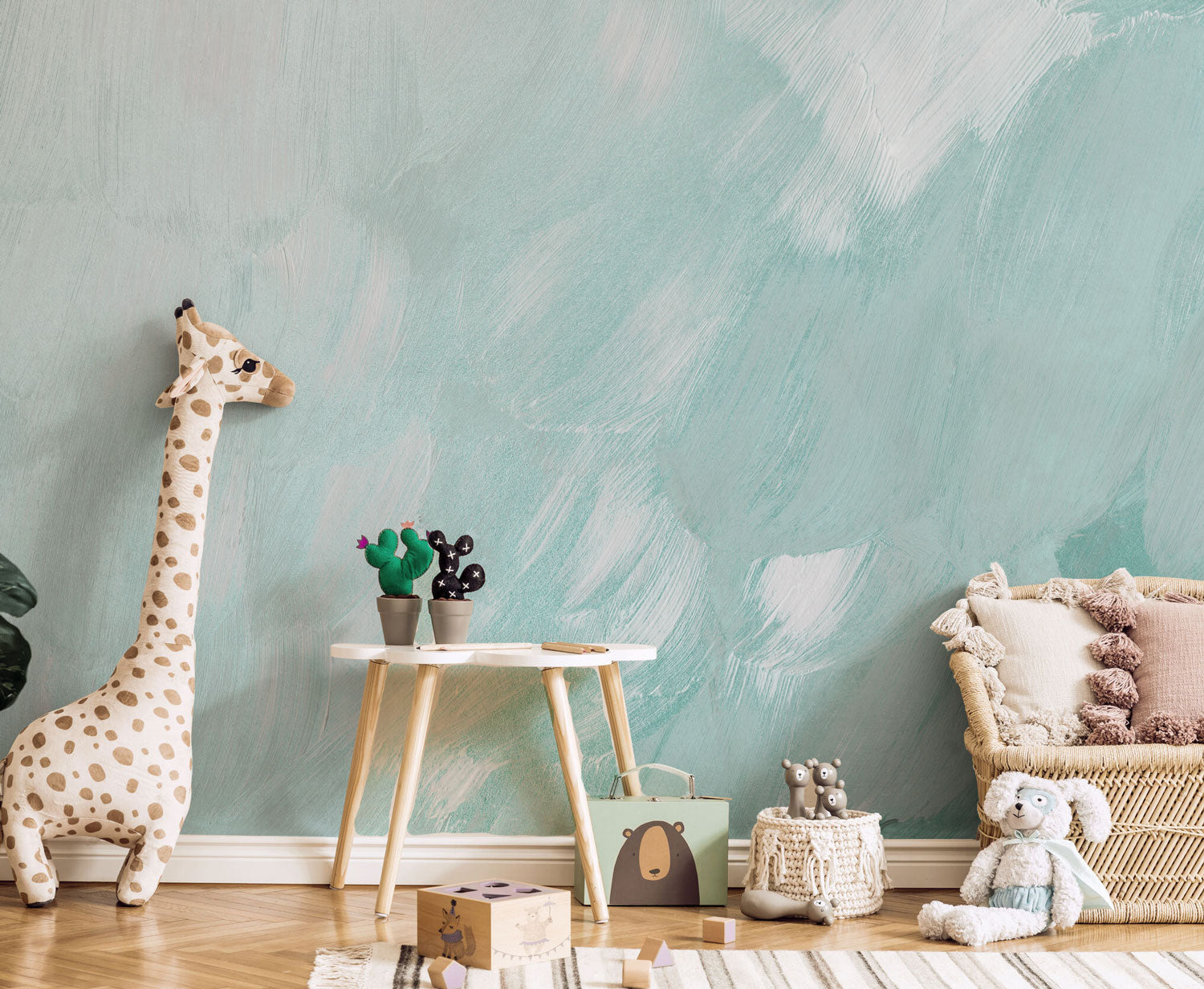 Sky Blue Paint Strokes Wall Mural