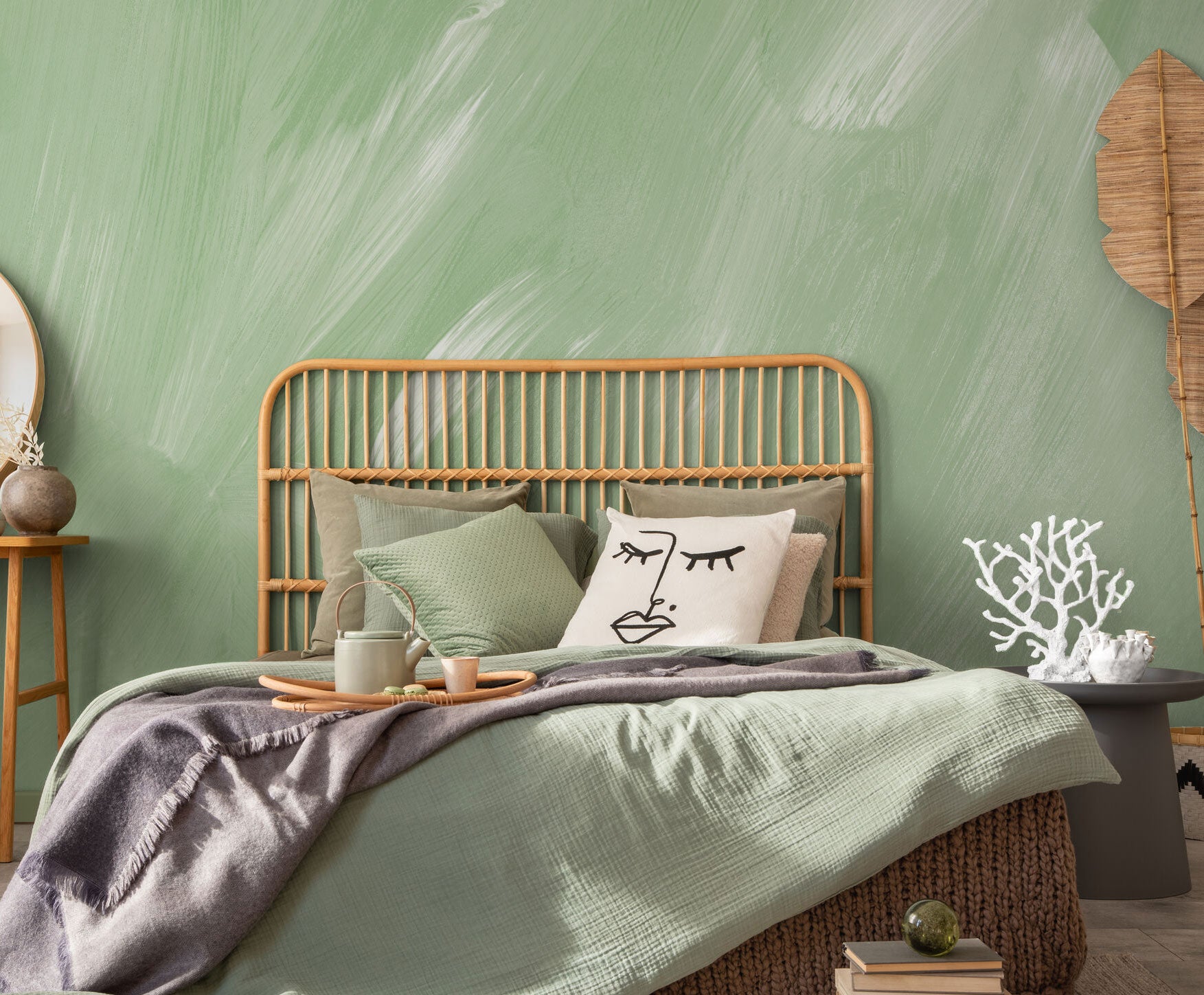 Green Moss Paint Strokes Wall Mural