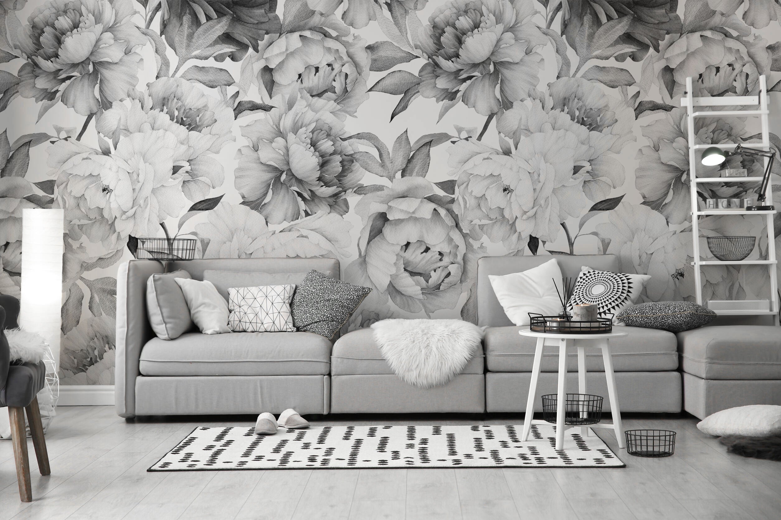 Black and white Peonies Wall Mural