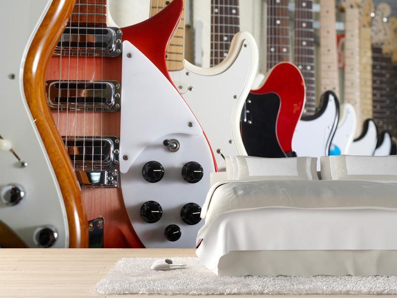 Electric guitars hanging on wall Wall Mural-Wall Mural-Eazywallz