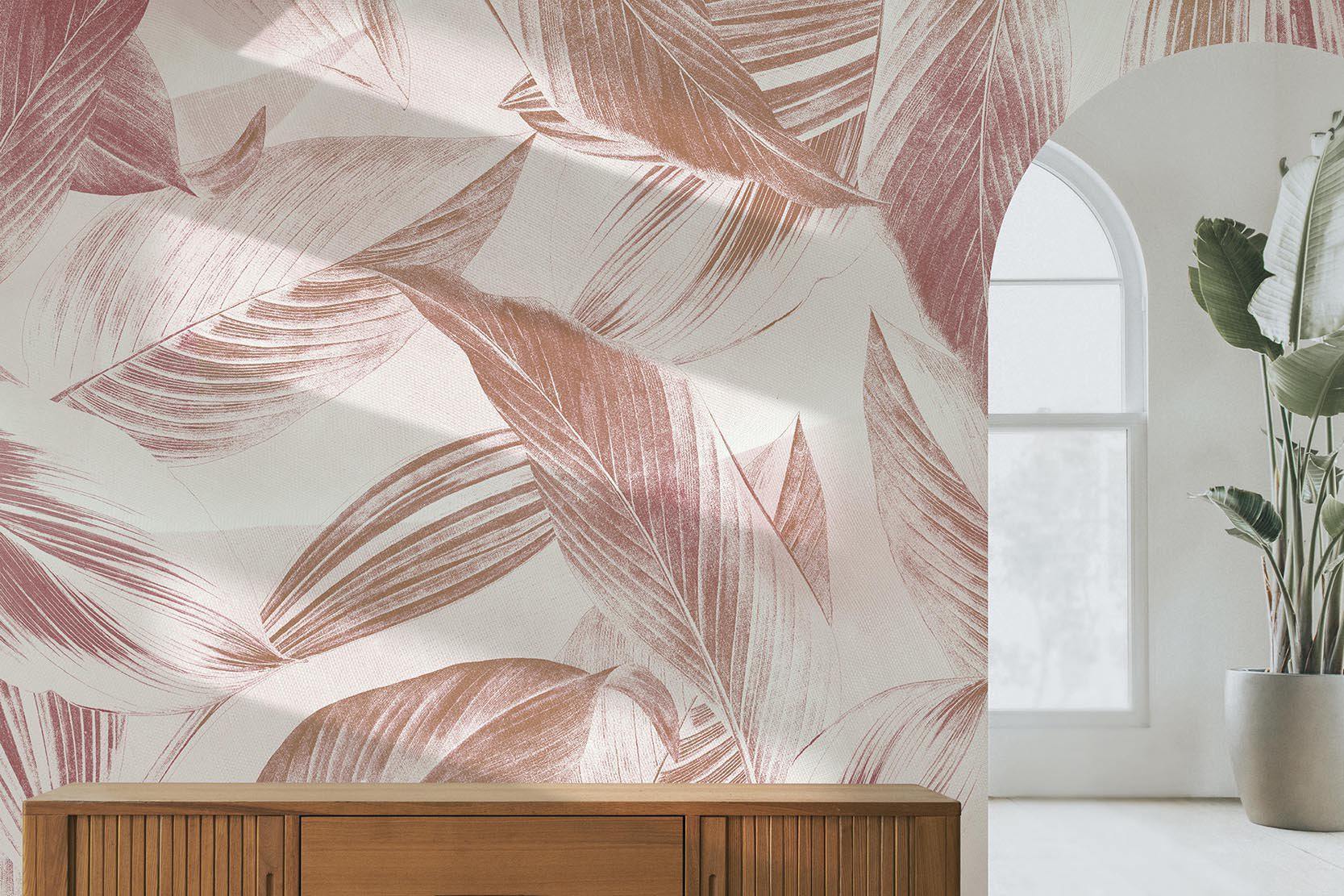 Faded Red Banana Leaves Wall Mural-Wall Mural-Eazywallz