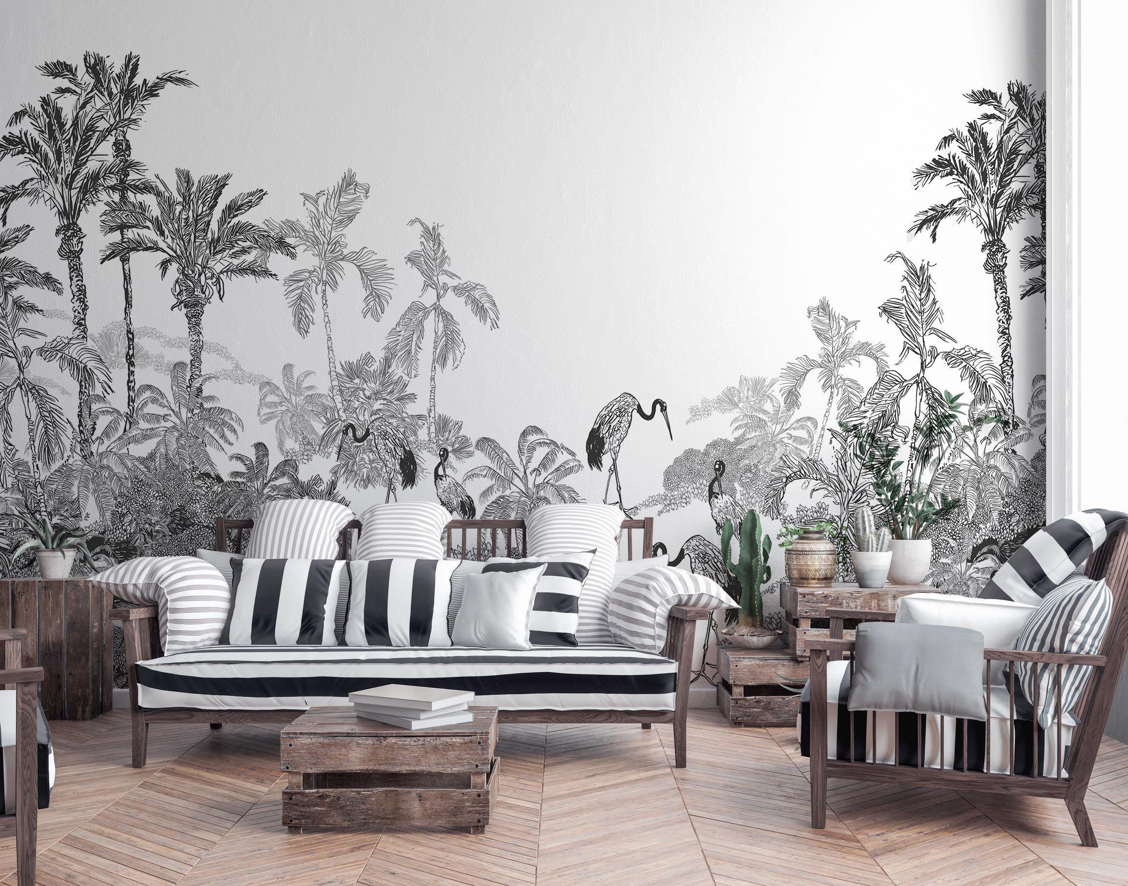 Flamingo Toile Wall Mural-Wall Mural-Eazywallz