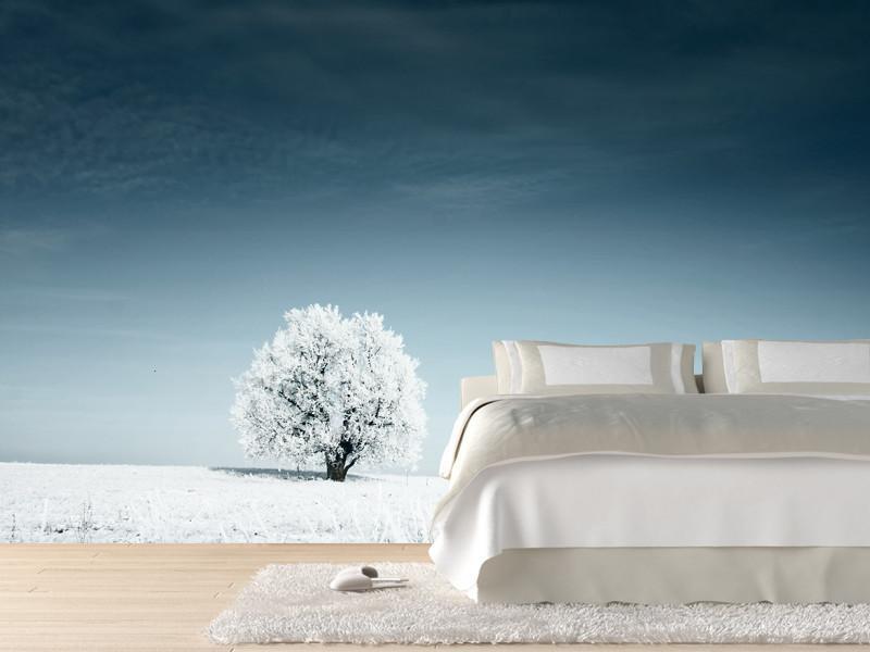 Frozen tree in snowy field Wall Mural-Wall Mural-Eazywallz