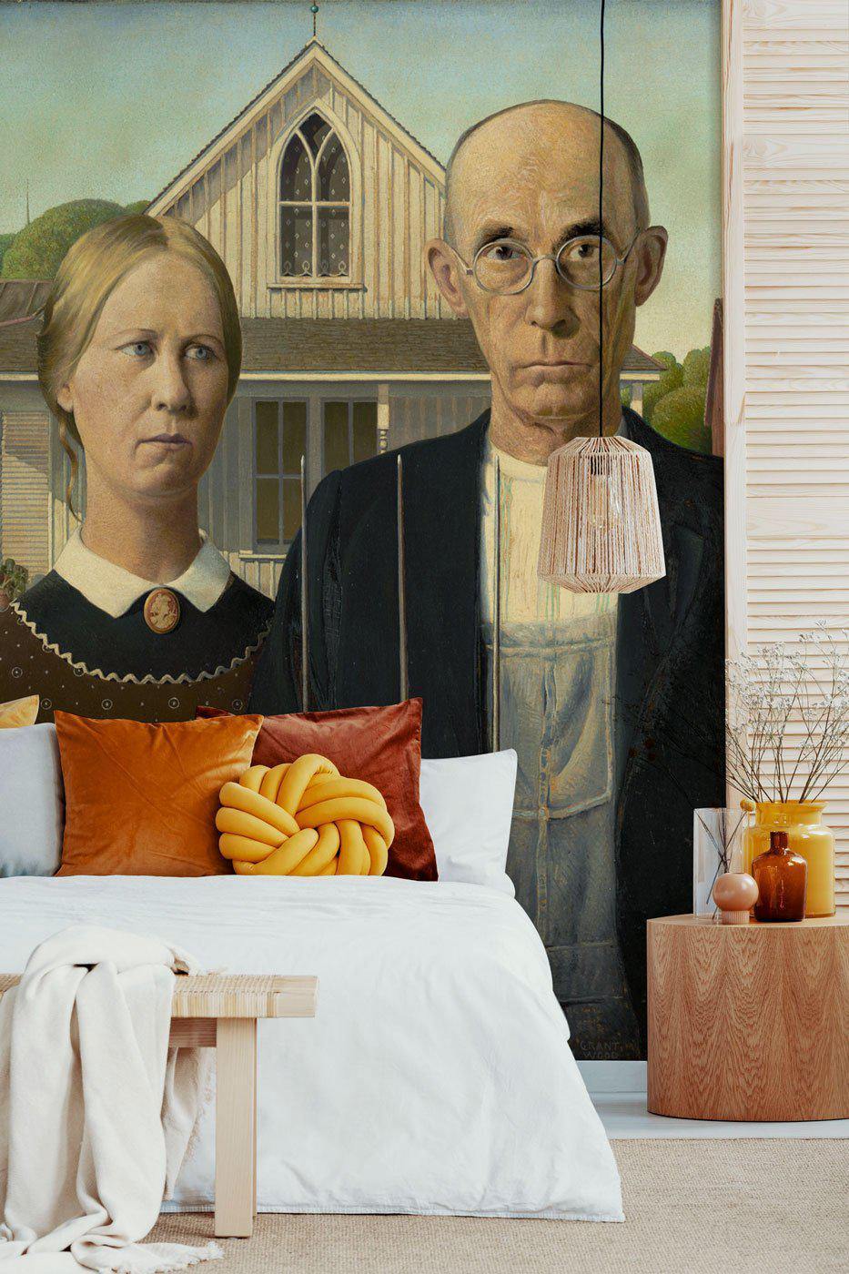 Grant Wood Farmers Painting Wall Mural-Wall Mural-Eazywallz