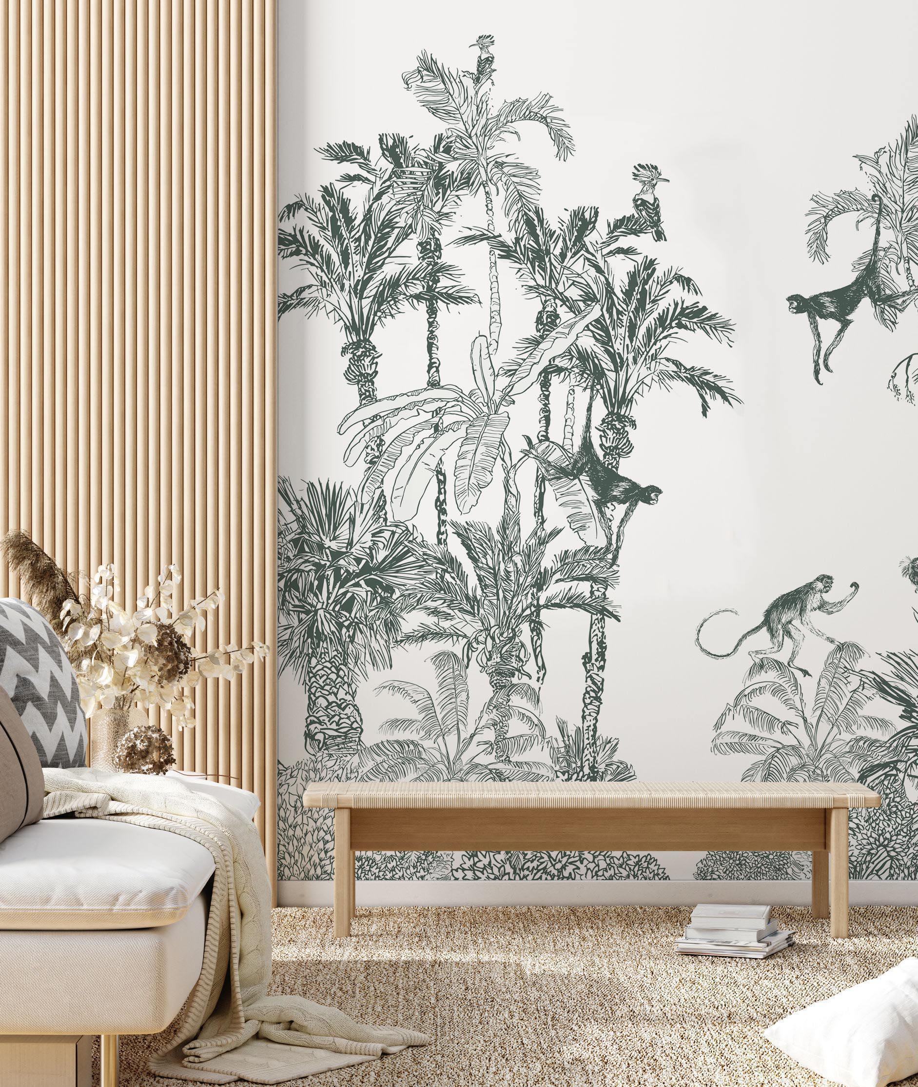 Hunter Green Jungle Dream Toile Wall Mural-Wall Mural-Eazywallz
