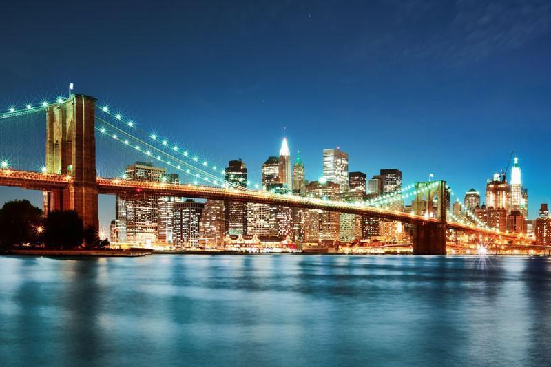 Illuminated Brooklyn Bridge at Night Wall Mural | Eazywallz