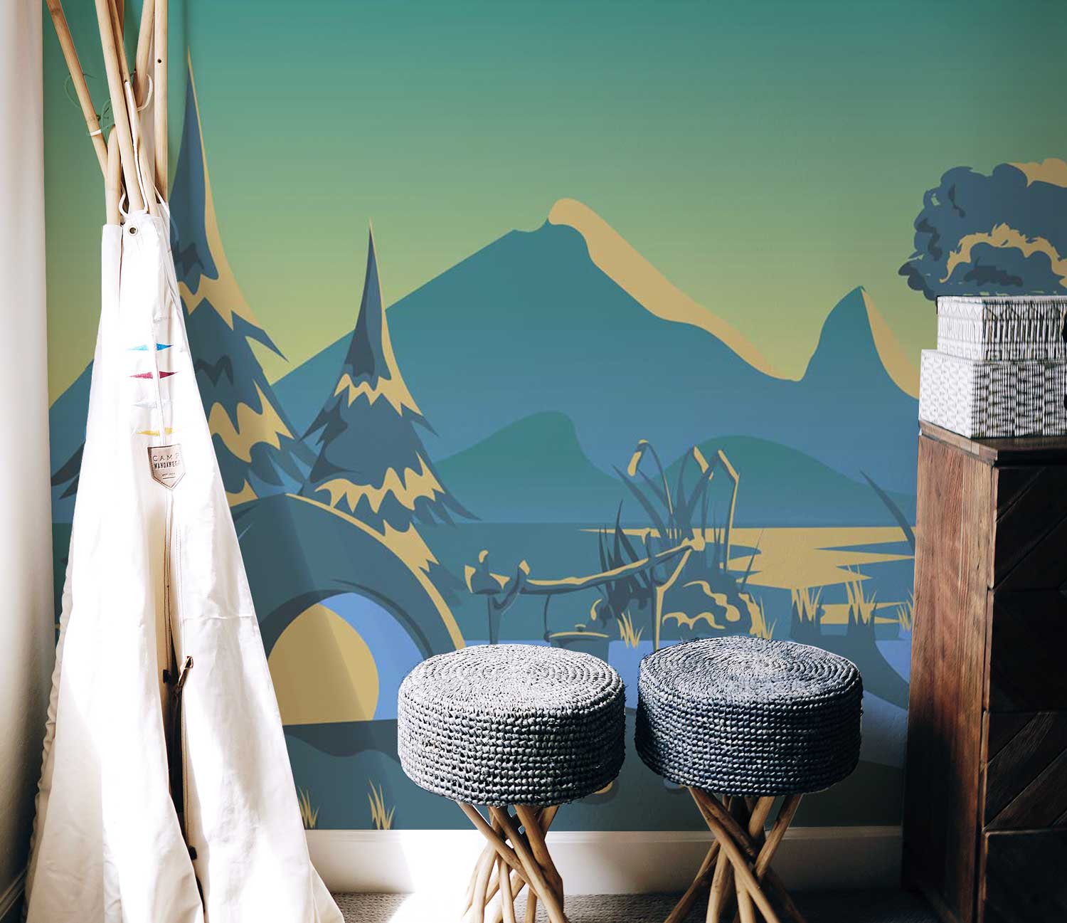 Illustrated Camping Site Wall Mural-Wall Mural-Eazywallz