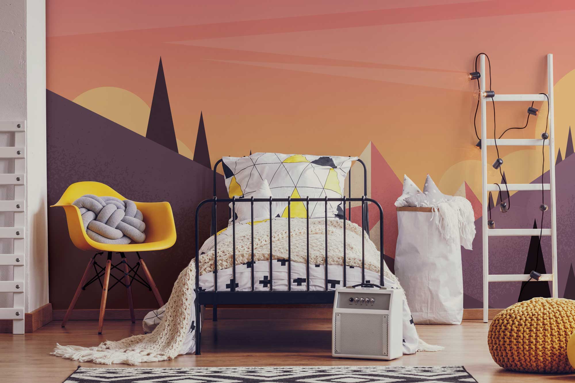 Illustrated Valley Sunrise Wall Mural-Wall Mural-Eazywallz