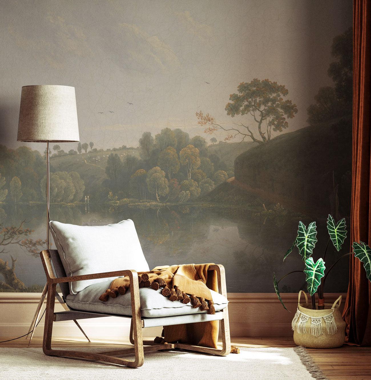 Lake & Boat Landscape Painting Wall Mural-Wall Mural-Eazywallz