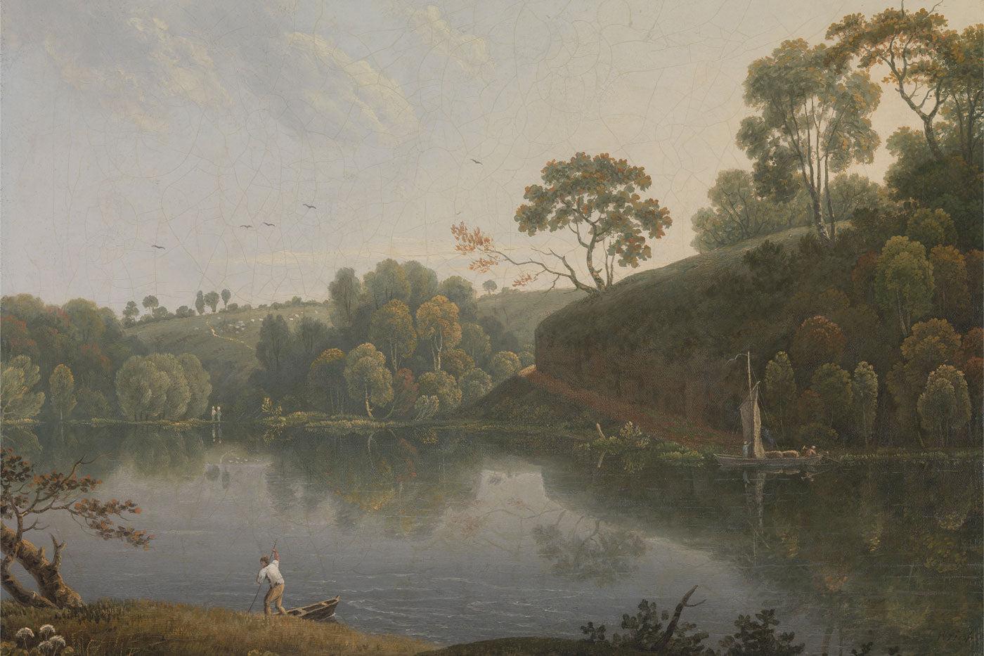 Lake & Boat Landscape Painting Wall Mural | Eazywallz