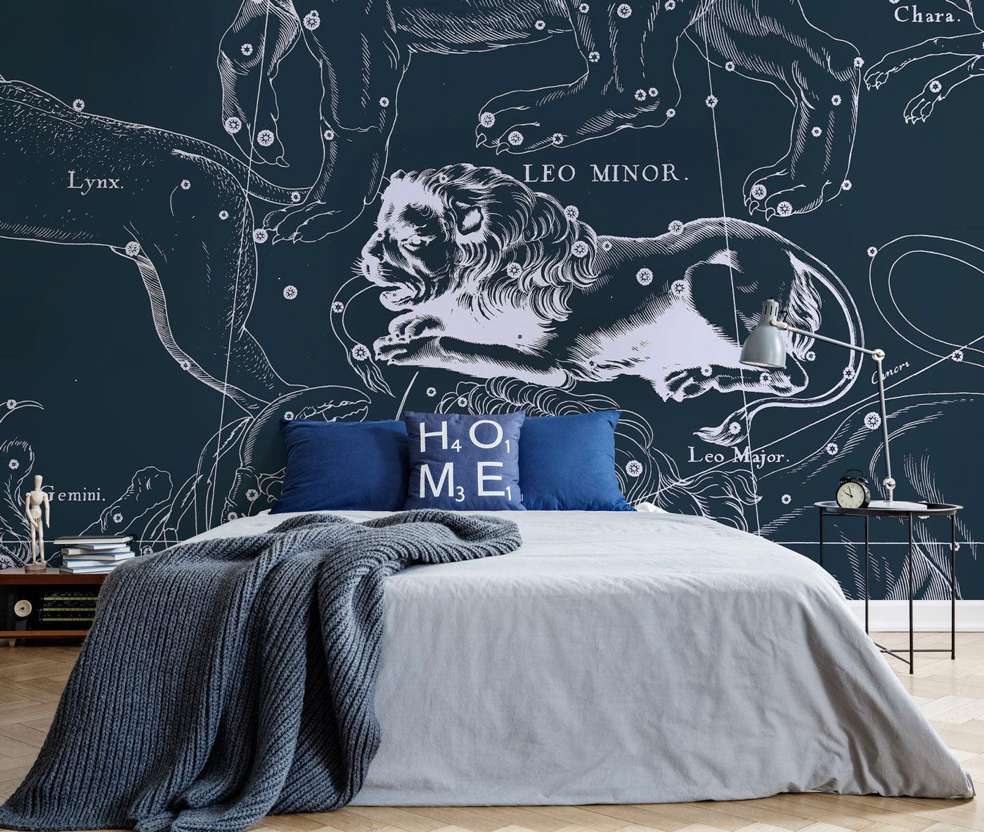 Leo Constellation Map in Navy Wall Mural-Wall Mural-Eazywallz