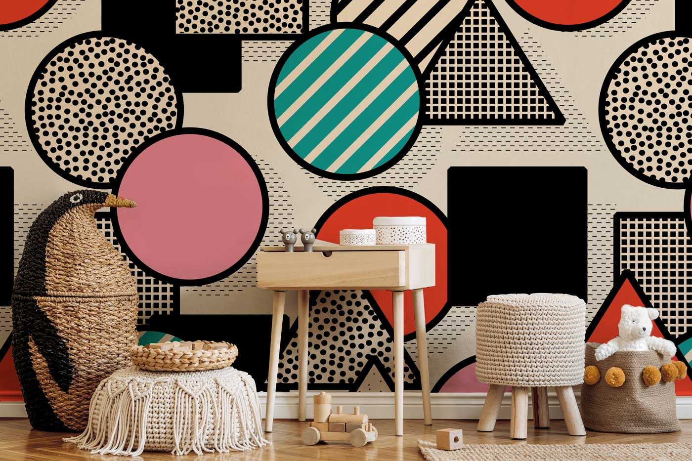 Memphis Shapes 3 Wall Mural-Wall Mural-Eazywallz