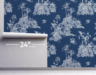 Midnight Blue Jungle Toile #267-Repeat Pattern Wallpaper-Eazywallz