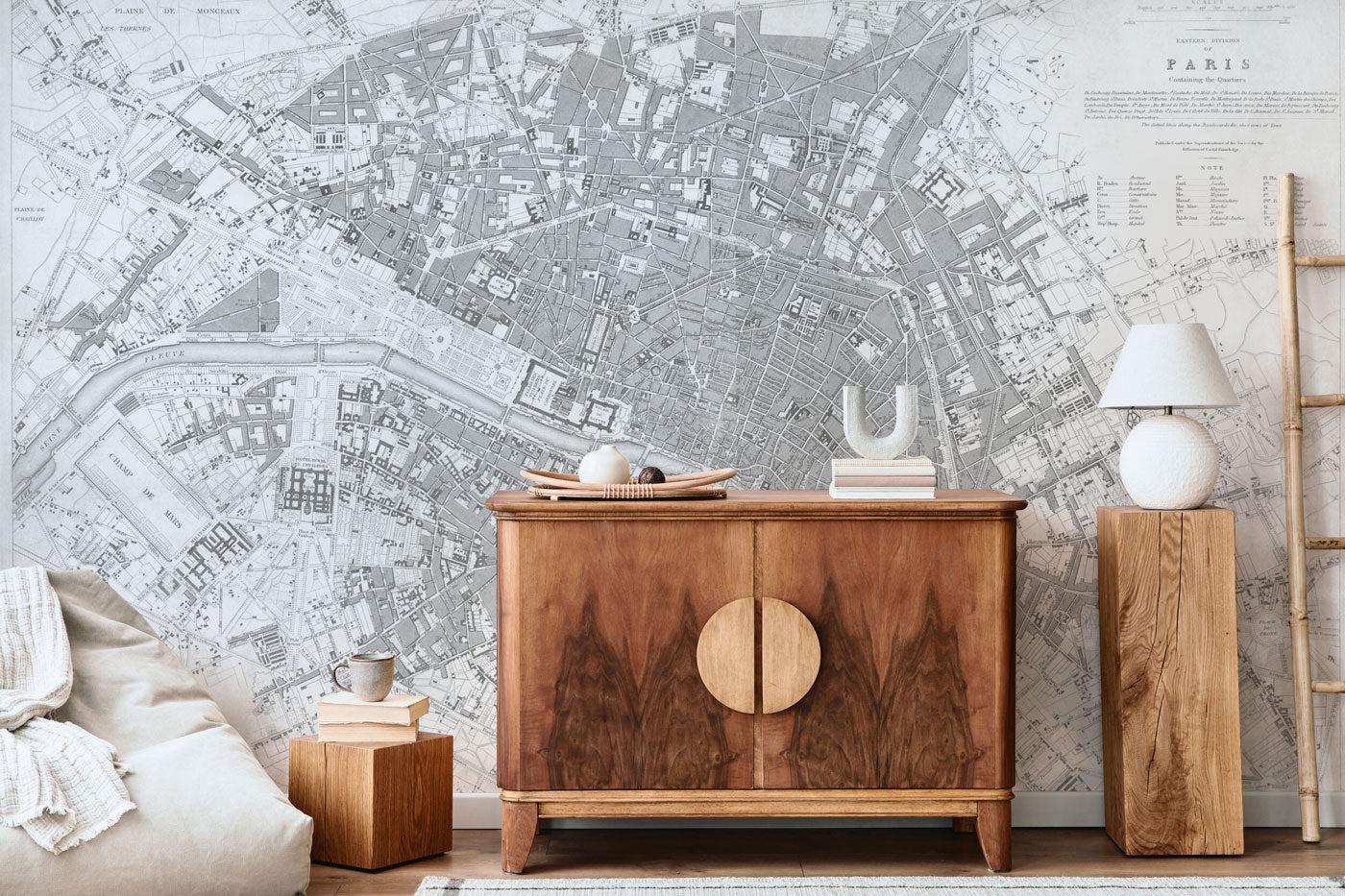 Minimal Map of Paris Wallpaper Mural-Wall Mural-Eazywallz