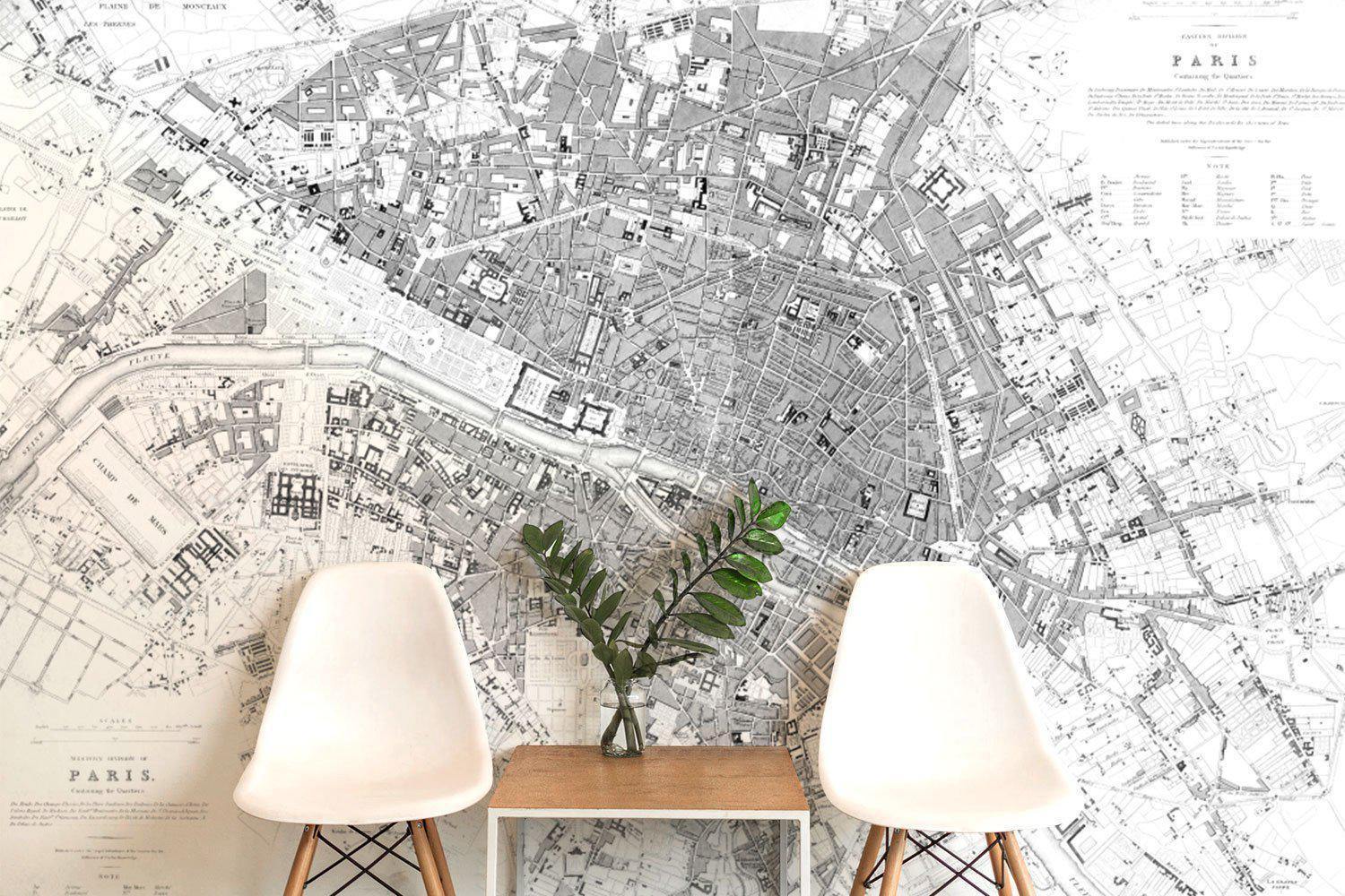 Minimal Map of Paris Wallpaper Mural-Wall Mural-Eazywallz