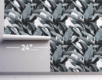 Monochrome Banana Leaves Wallpaper #386-Repeat Pattern Wallpaper-Eazywallz