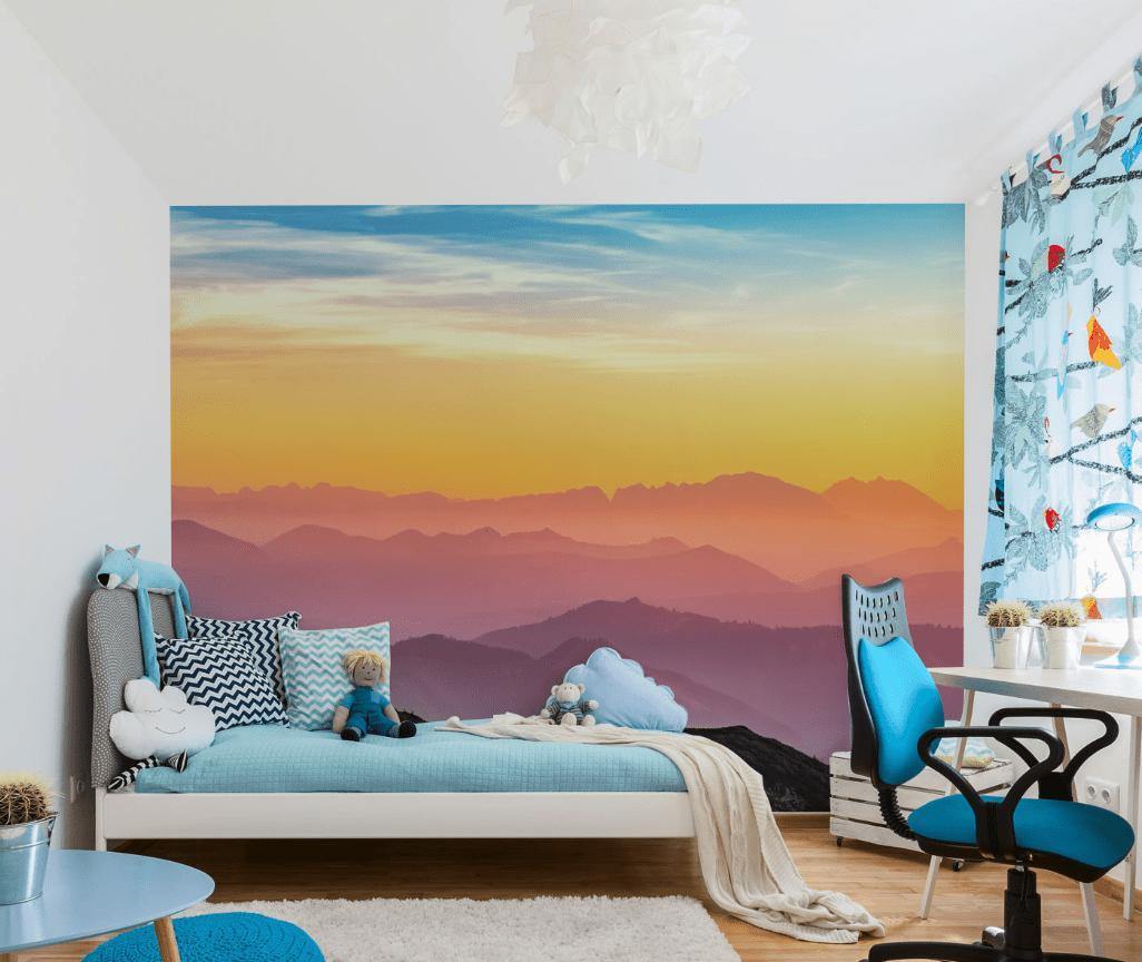 Mountain Wave Sunrise Wall Mural-Wall Mural-Eazywallz