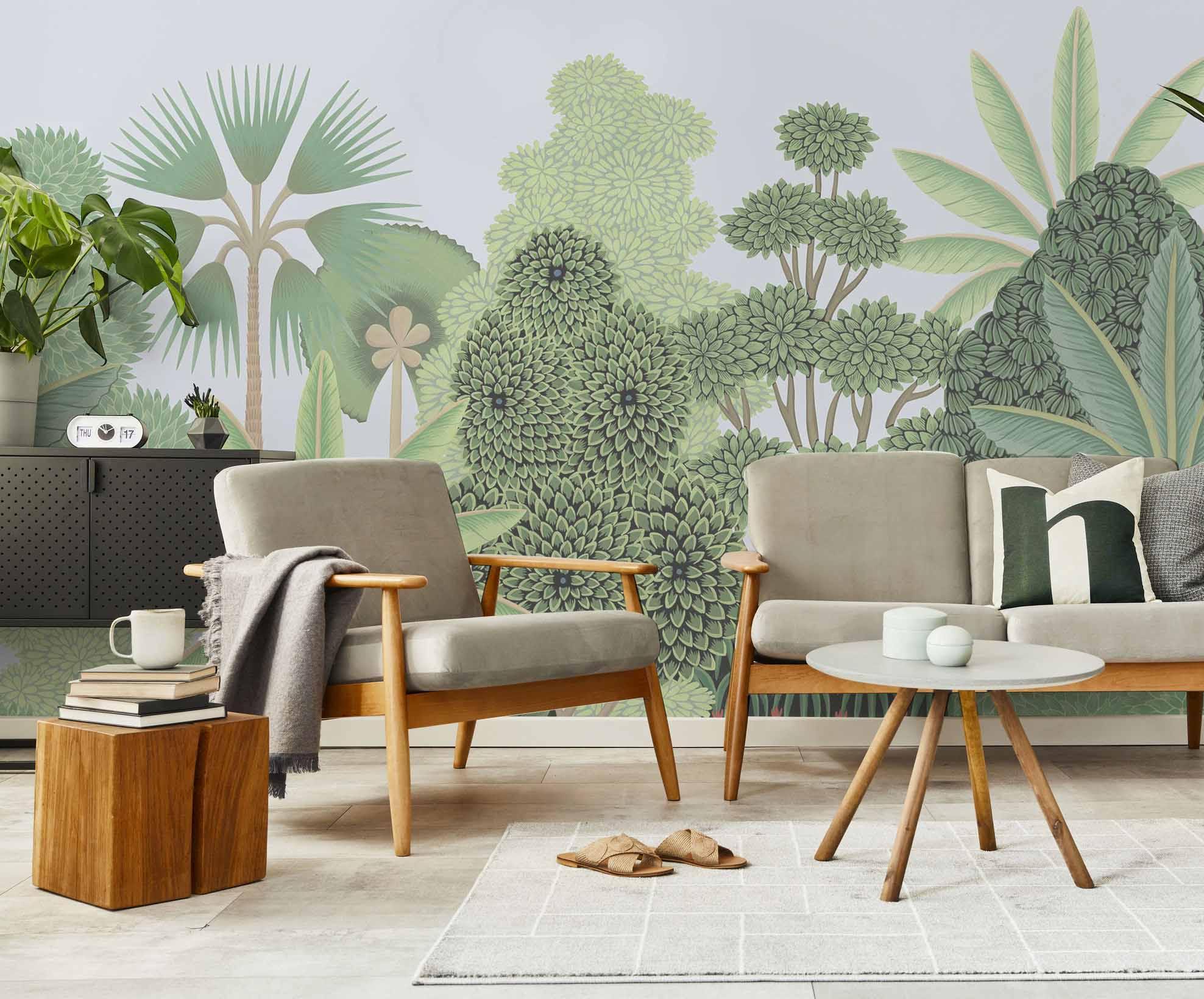 Mughal Gouache Jungle Wall Mural-Wall Mural-Eazywallz