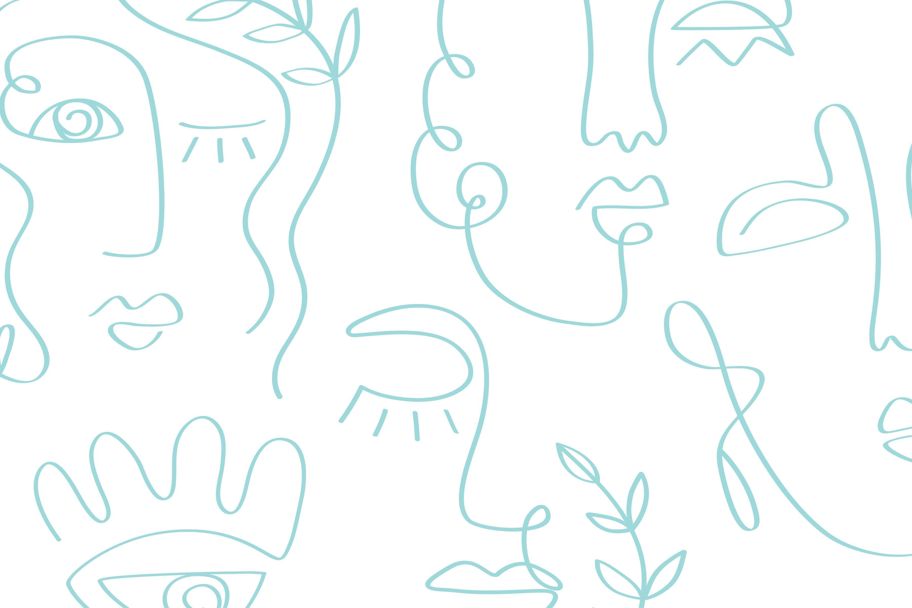 Pale Blue Minimal Abstract Faces Wall Mural-Wall Mural-Eazywallz