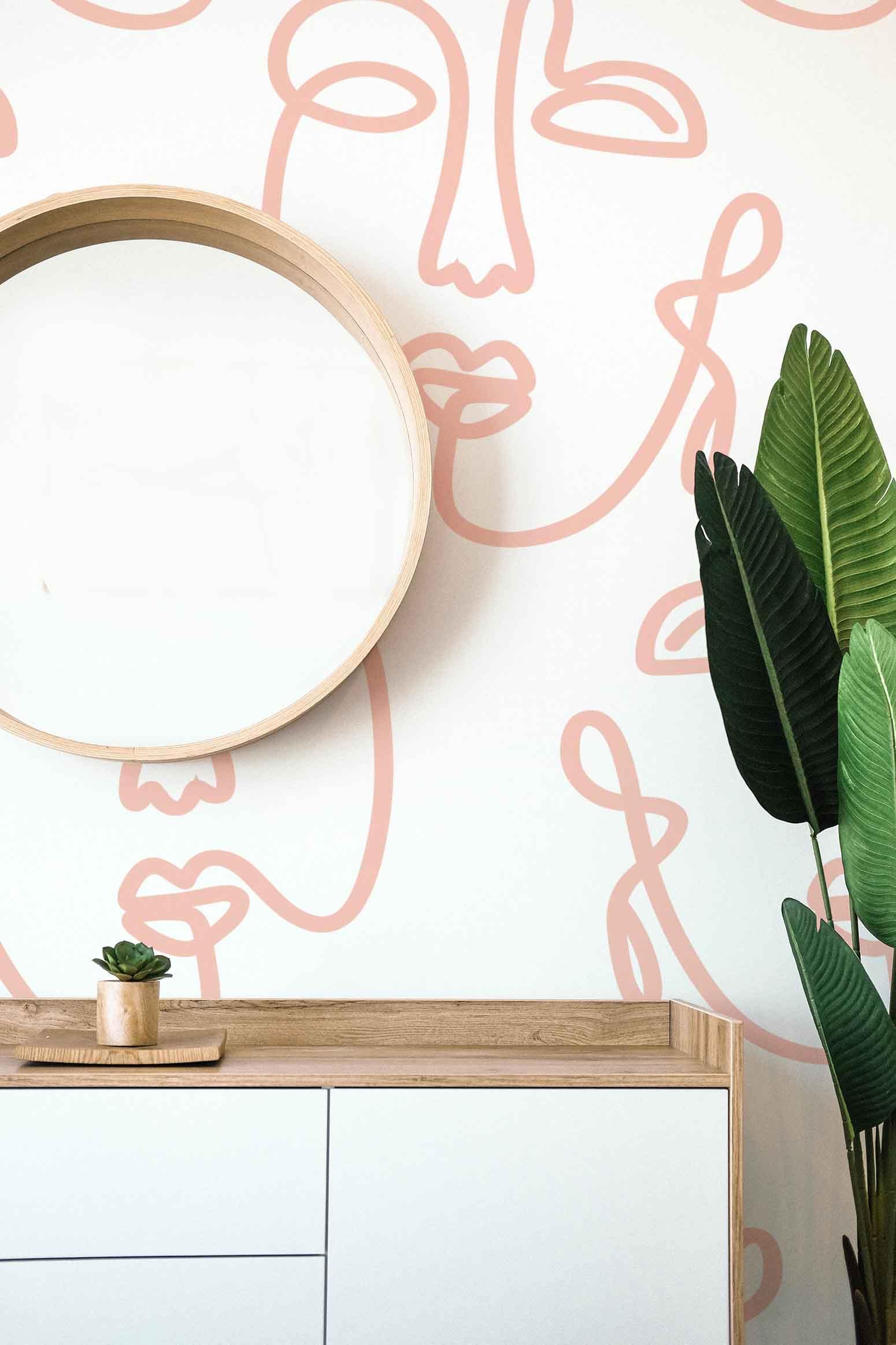 Pale Pink Empty Abstract Faces Wall Mural-Wall Mural-Eazywallz