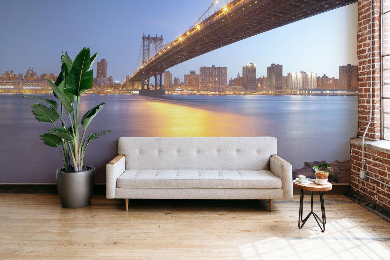 Panoramic Manhattan Bridge at Dawn Wall Mural-Wall Mural-Eazywallz