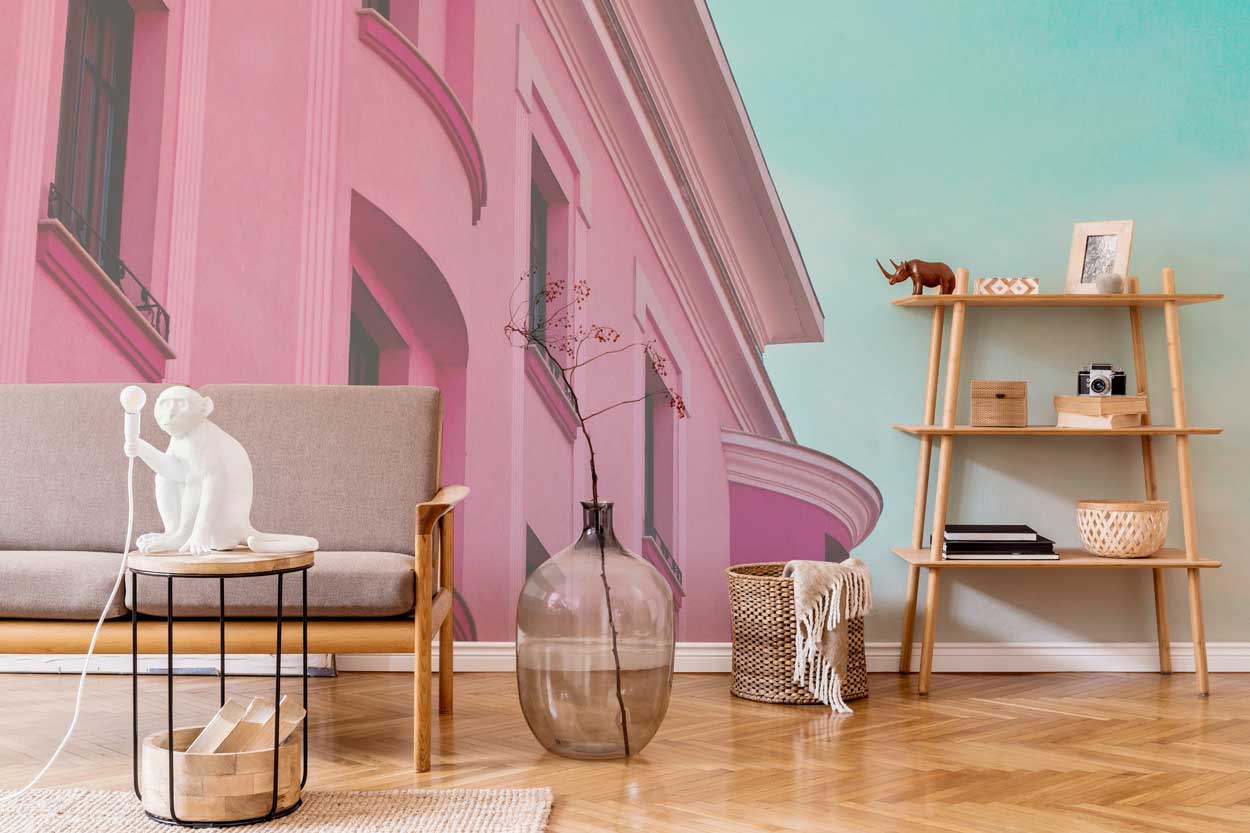 Pink Building Facade Wall Mural-Wall Mural-Eazywallz