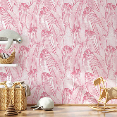 Pink Palm Leaves Wallpaper #403-Repeat Pattern Wallpaper-Eazywallz