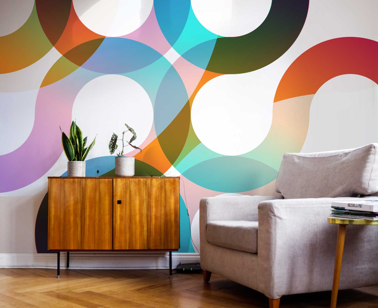 Rainbow Circles Mural-Wall Mural-Eazywallz
