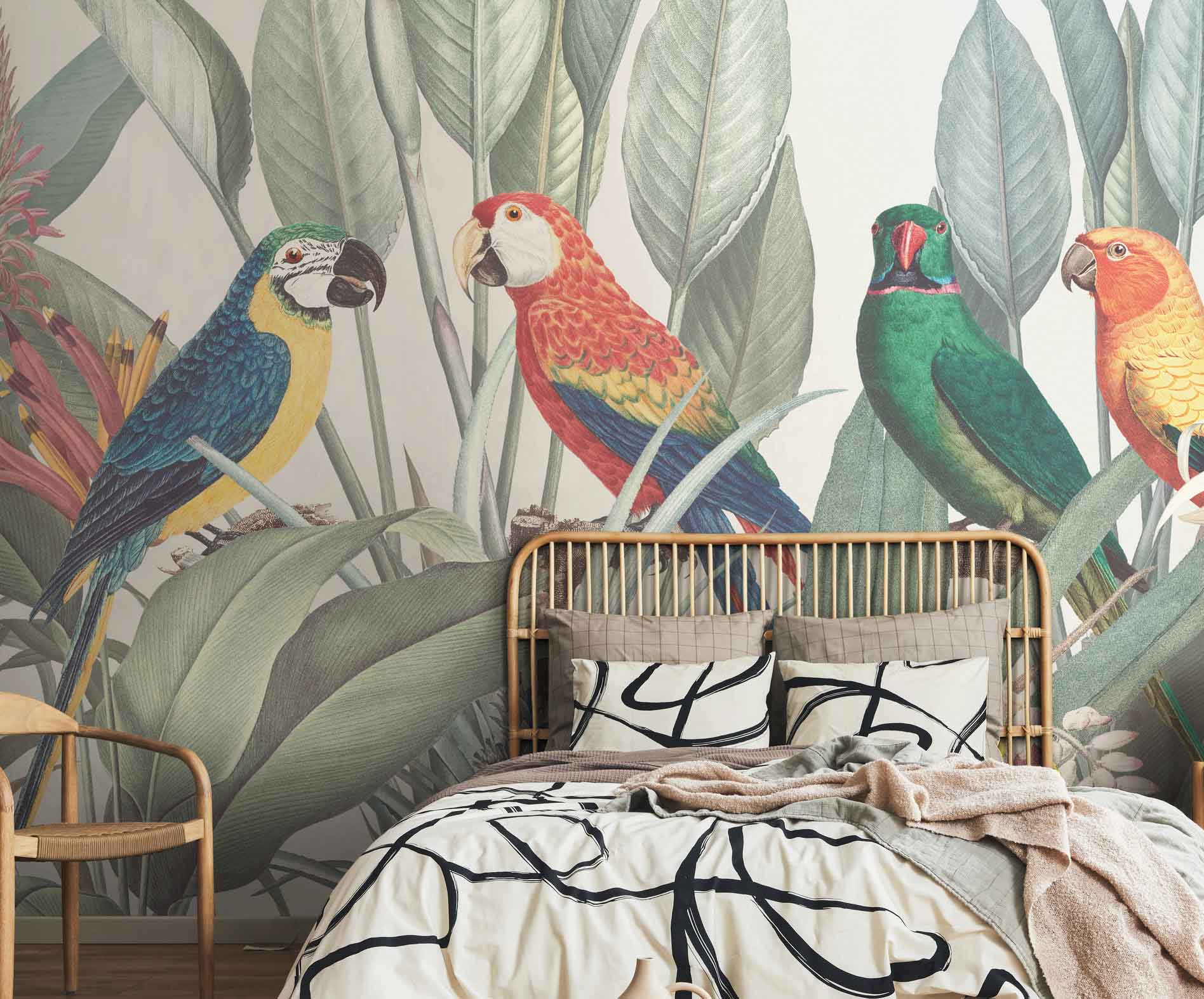 Redoute Jungle Parrots Wall Mural-Wall Mural-Eazywallz