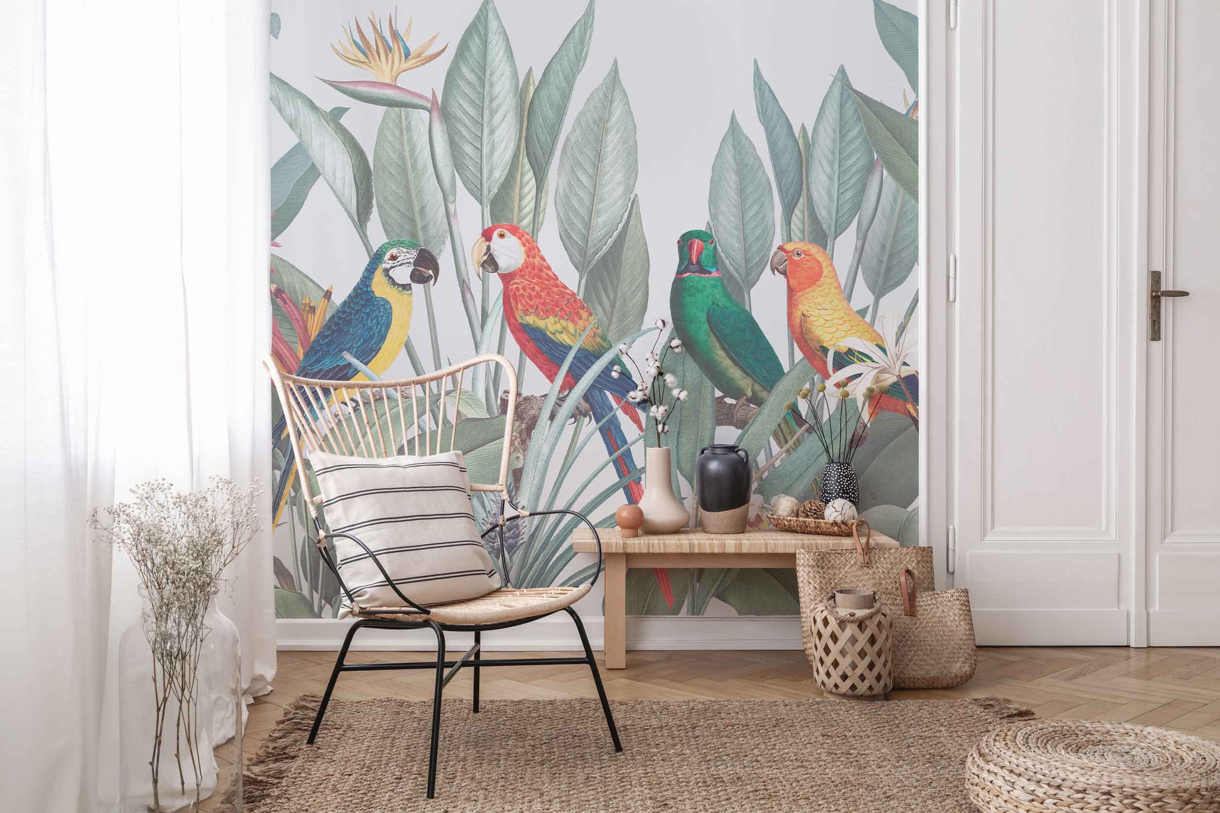 Redoute Jungle Parrots Wall Mural-Wall Mural-Eazywallz