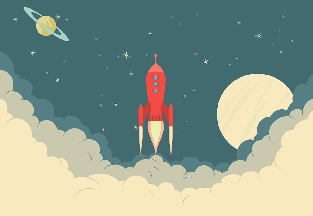 Retro Rocket Spaceship Wall Mural-Wall Mural-Eazywallz